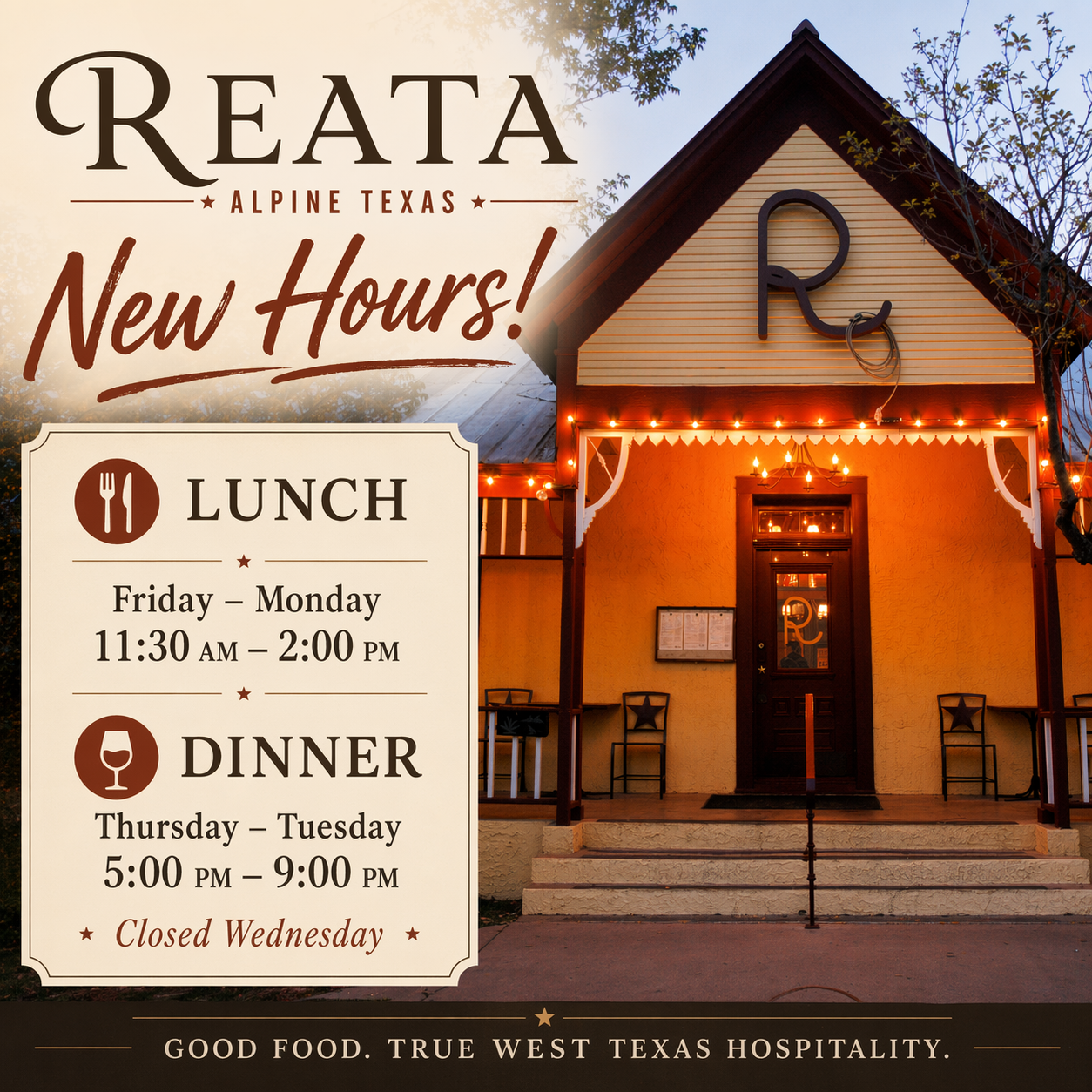 Reata Alpine's Normal Hours – Reata Restaurant